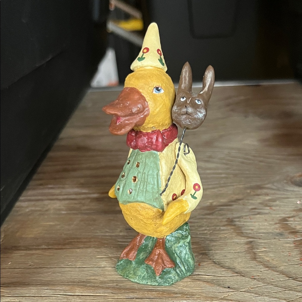 Bethany Lowe Whimsical Duck Figurine in Yellow and Green
